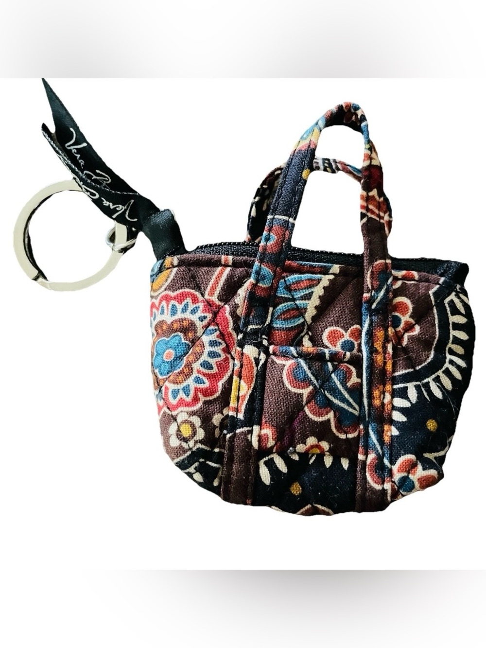 Rare Vera Bradley Kensington Mini Tote Bag Coin Purse Key Ring Chain Charm Fob